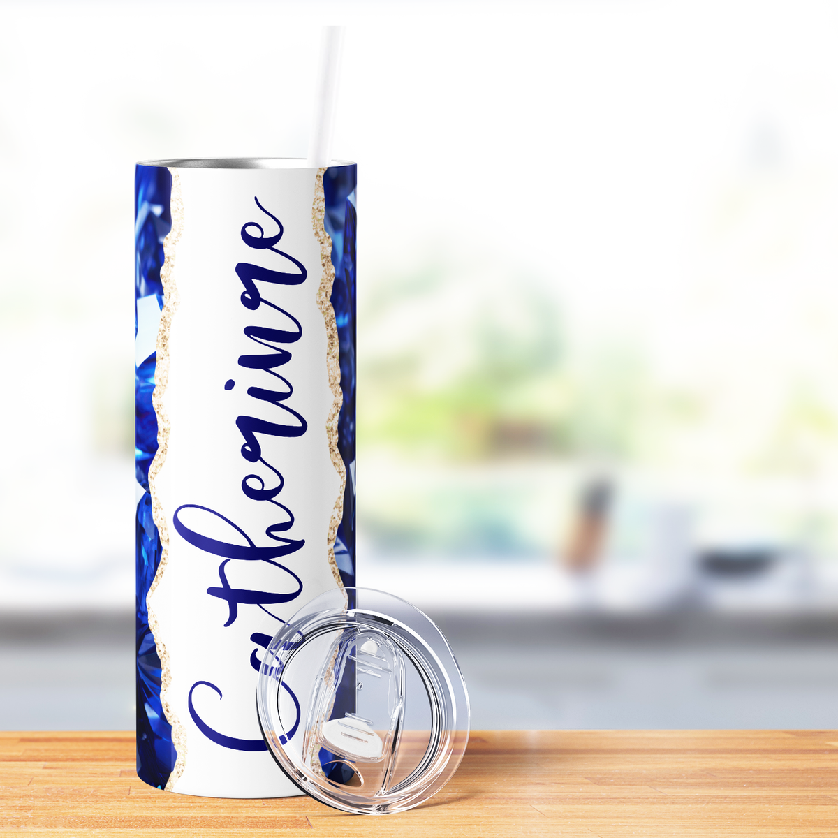 Personalized Sapphire Crystals and Elegance 20oz Skinny Tumbler