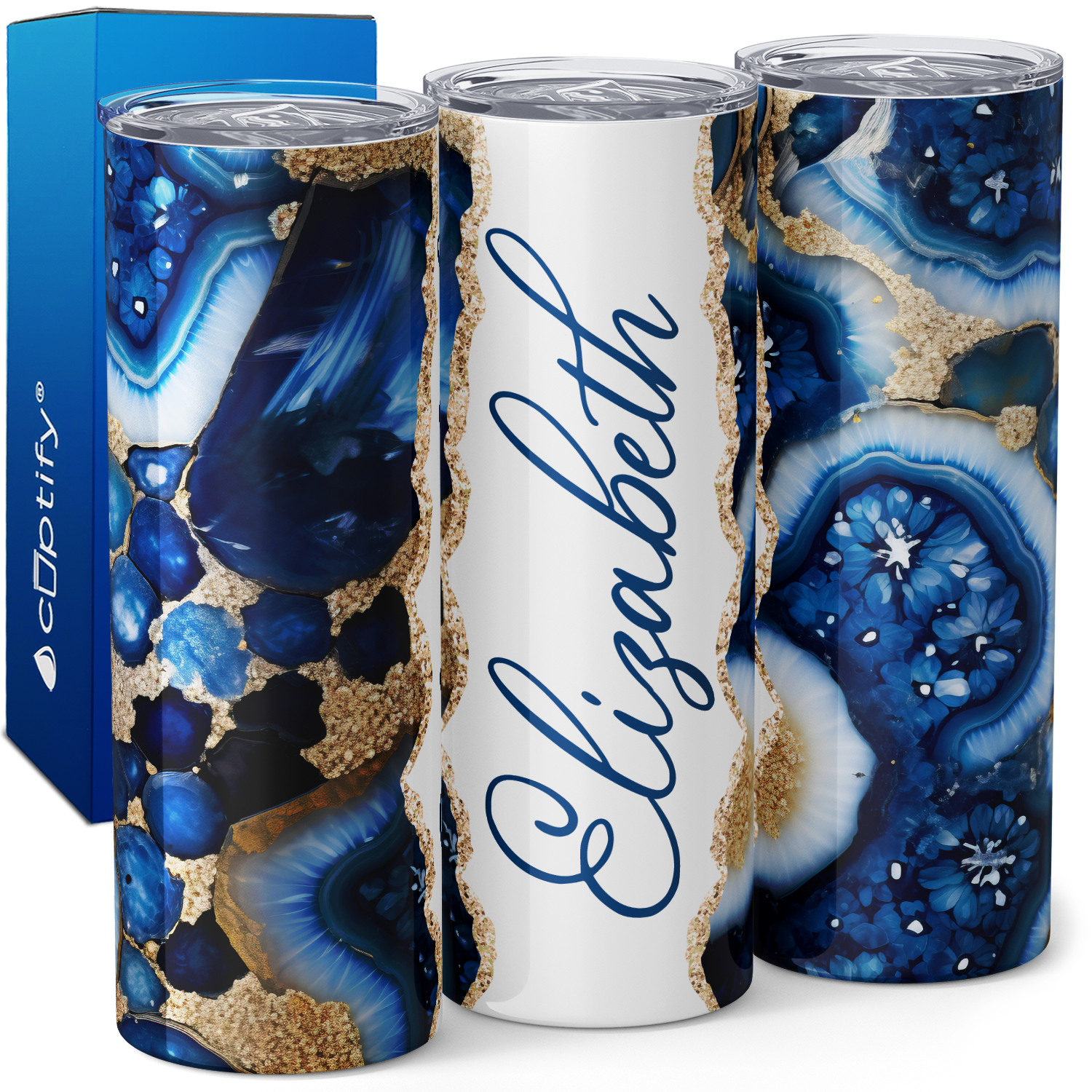 Personalized Blue White Gold Geodes 20oz Skinny Tumbler