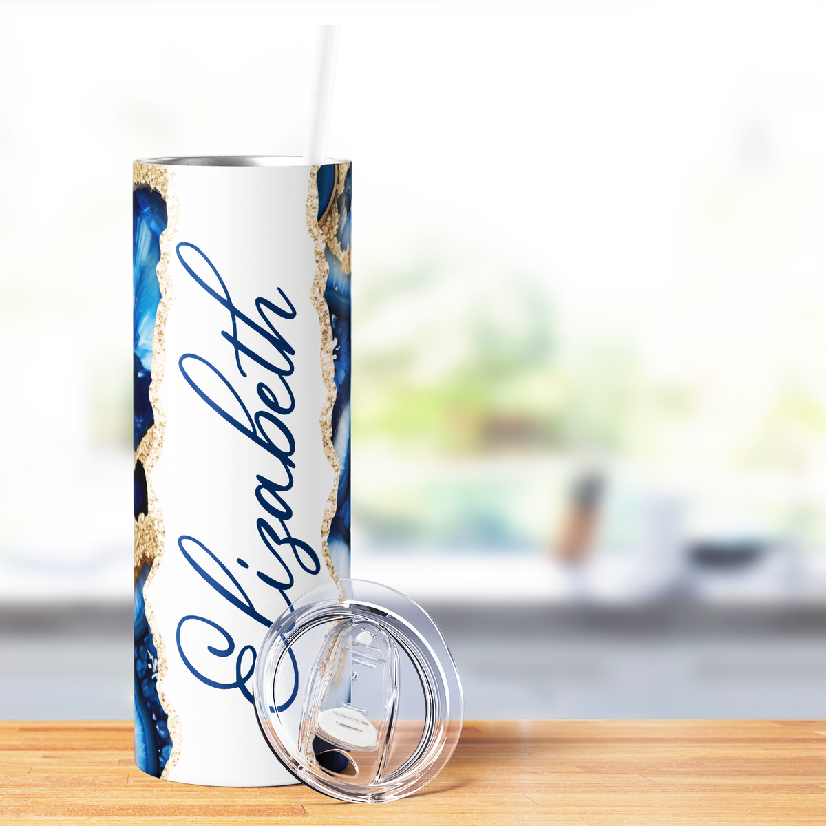Personalized Blue White Gold Geodes 20oz Skinny Tumbler