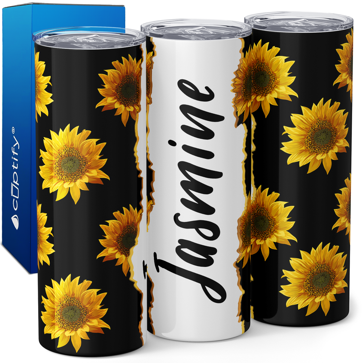Personalized Golden Sunflower 20oz Skinny Tumbler