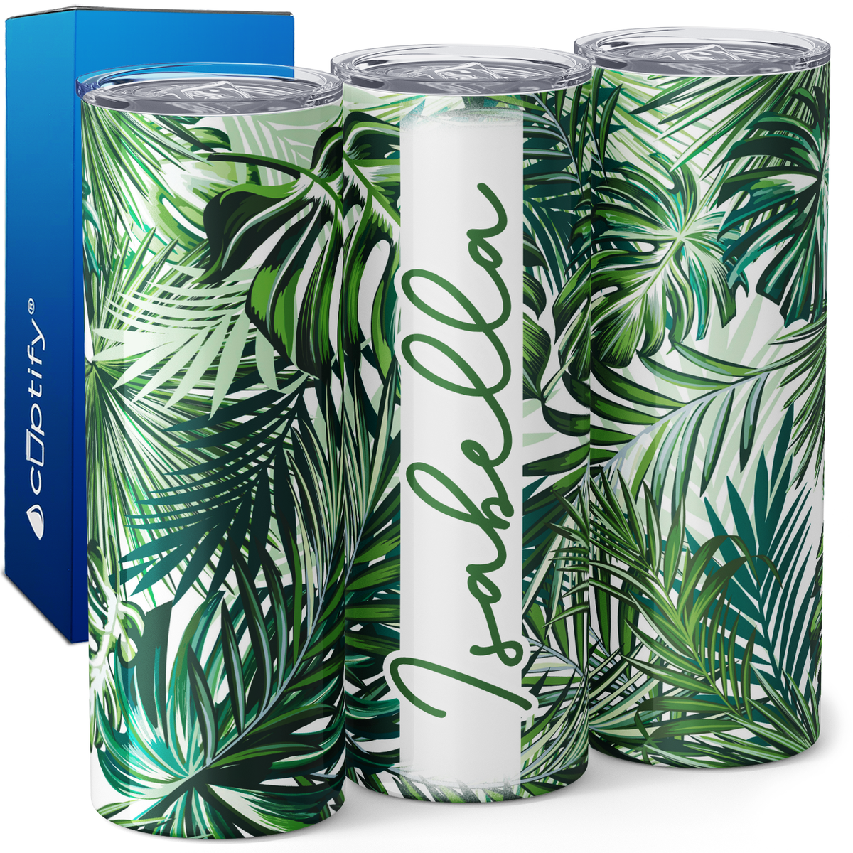 Personalized Tropical Leaves 20oz Skinny Tumbler