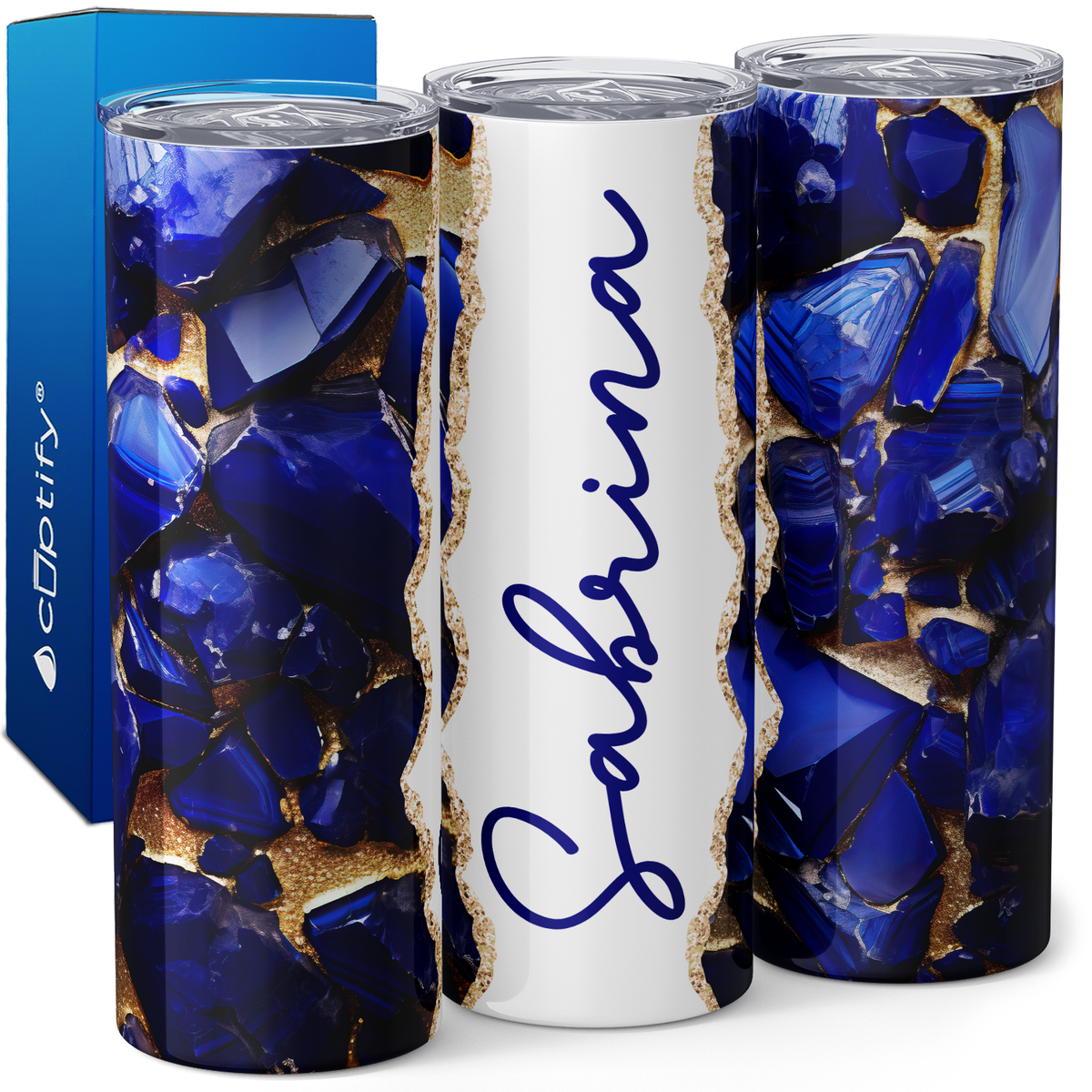 Personalized Sapphire Depths Royal Blue Crystals 20oz Skinny Tumbler