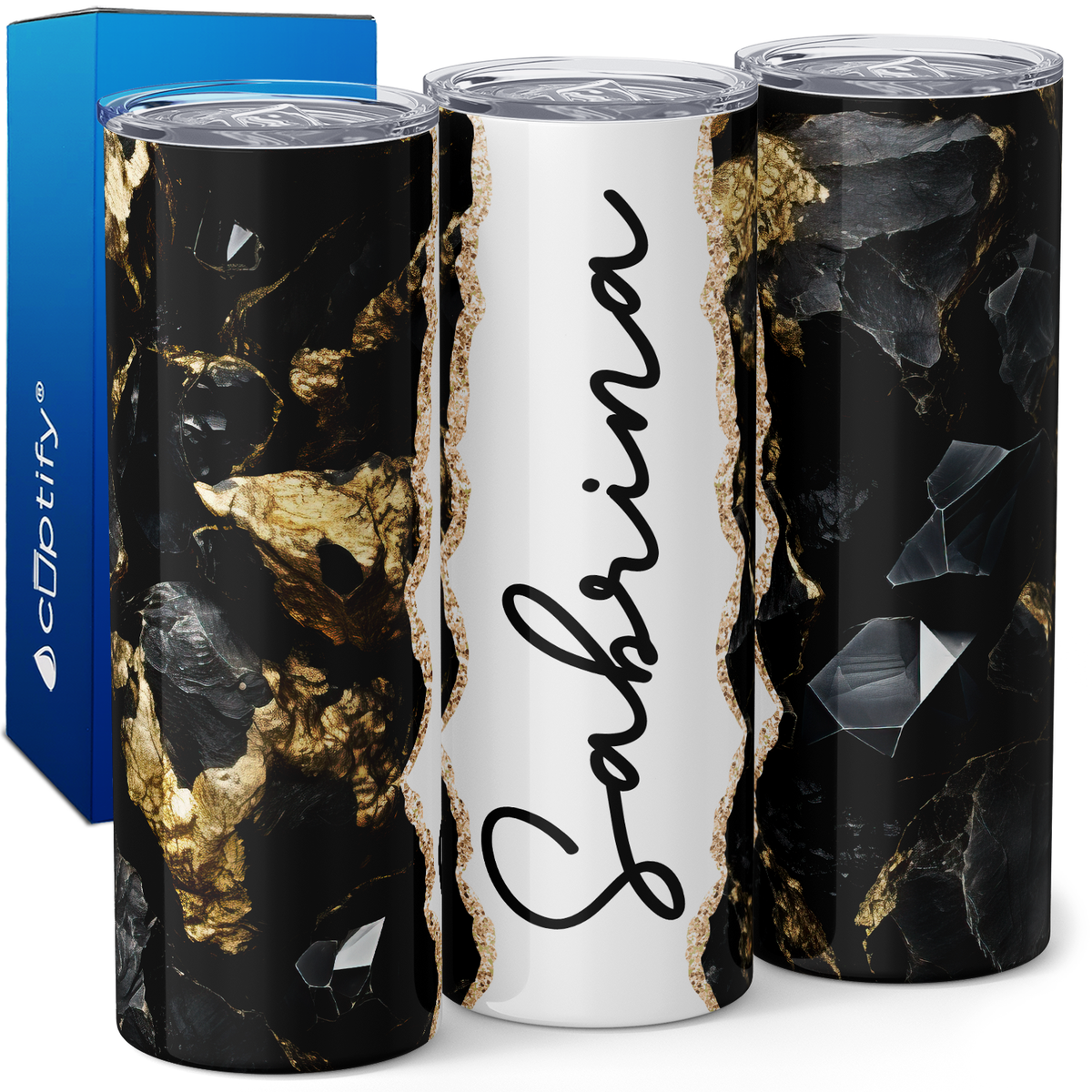 Personalized Midnight Glamour Sleek Black Crystals 20oz Skinny Tumbler