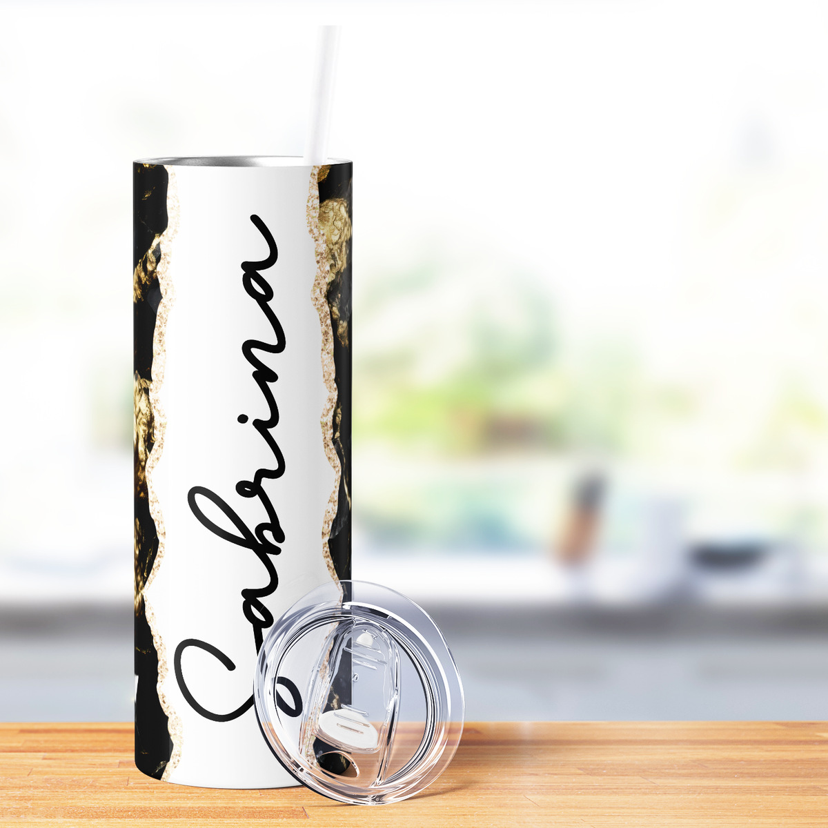 Personalized Midnight Glamour Sleek Black Crystals 20oz Skinny Tumbler