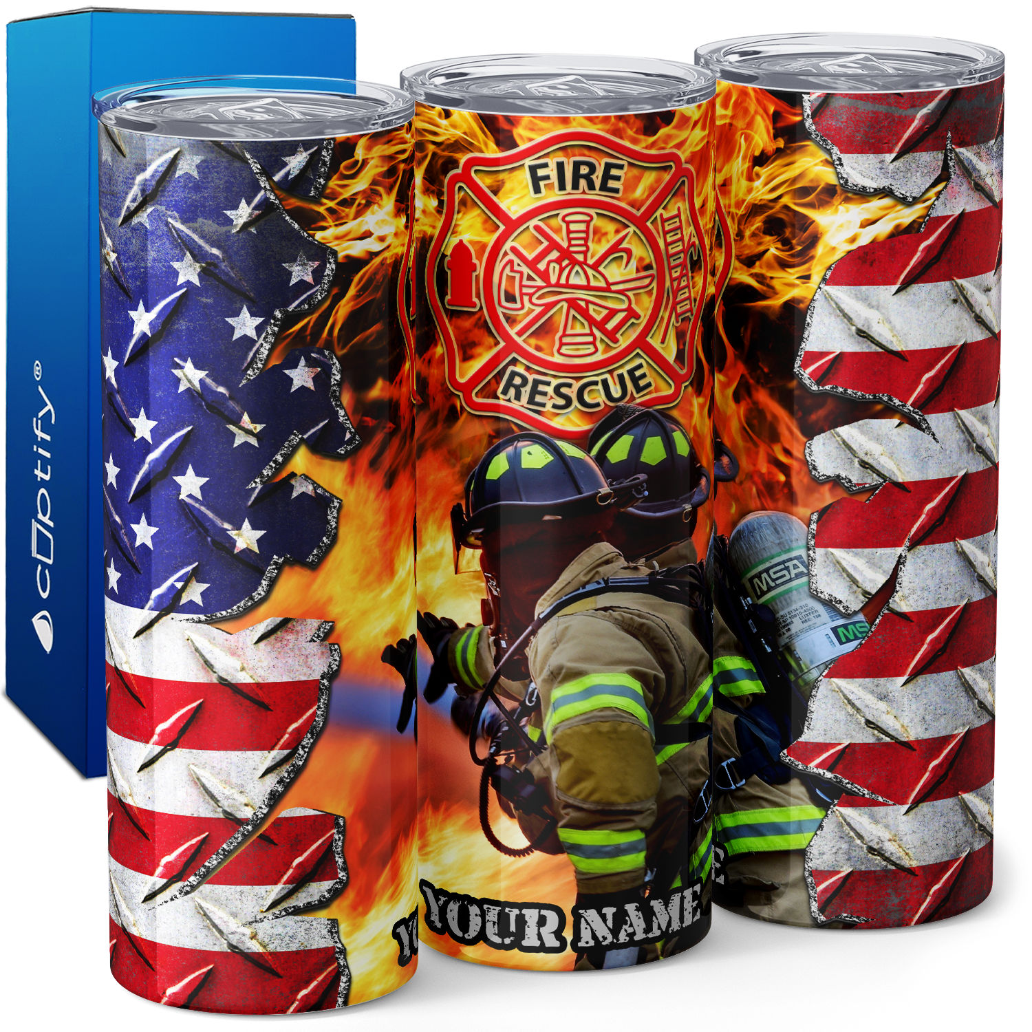 Personalized Patriotic American Firefighters 20oz Skinny Tumbler