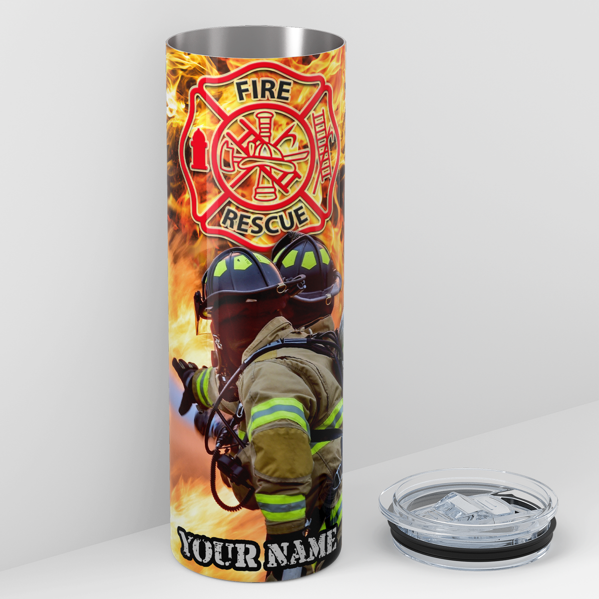 Personalized Patriotic American Firefighters 20oz Skinny Tumbler
