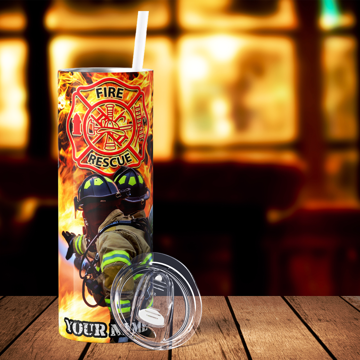 Personalized Patriotic American Firefighters 20oz Skinny Tumbler