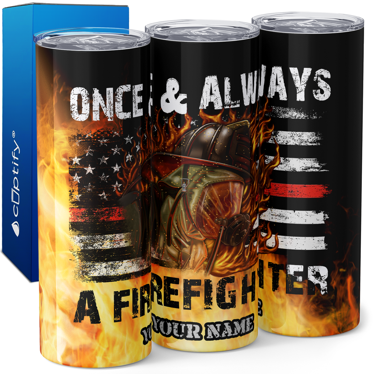 Personalized Once and Always a Firefighter 20oz Skinny Tumbler