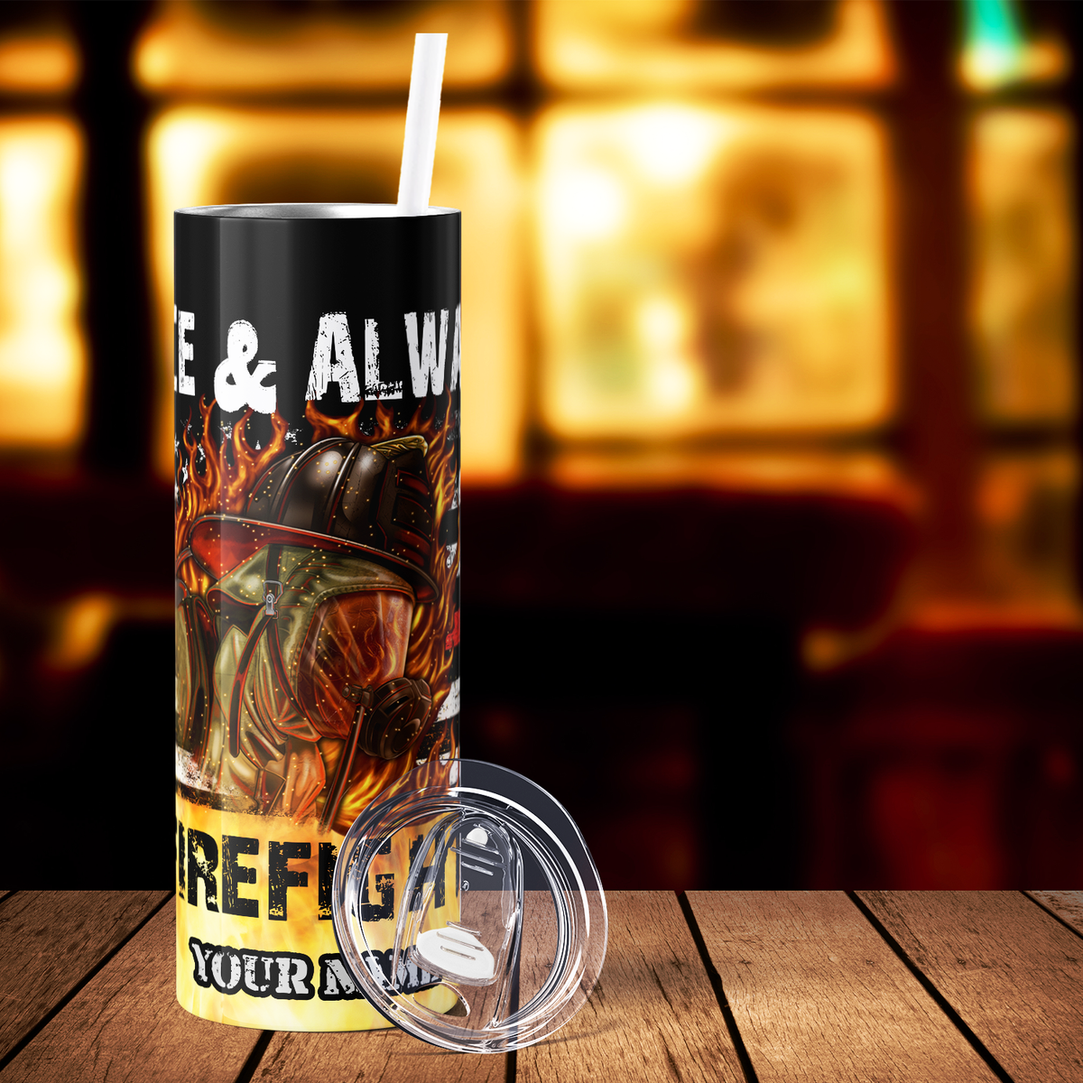 Personalized Once and Always a Firefighter 20oz Skinny Tumbler
