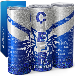 Personalized Cheer with Glitter 20oz Skinny Tumbler