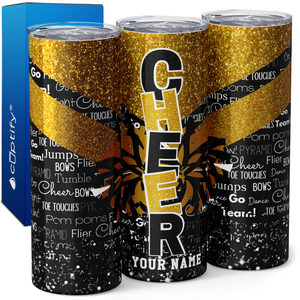 Personalized Cheer with Glitter 20oz Skinny Tumbler