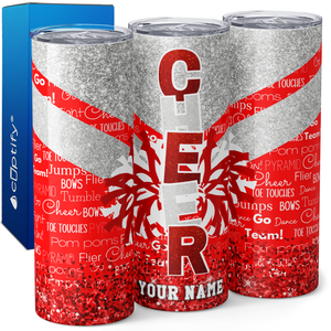 Personalized Cheer with Glitter 20oz Skinny Tumbler