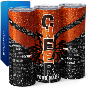 Personalized Cheer with Glitter 20oz Skinny Tumbler