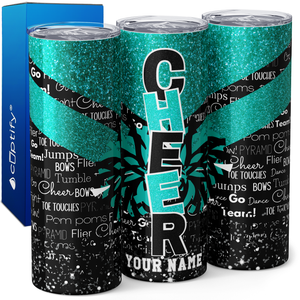 Personalized Cheer with Glitter 20oz Skinny Tumbler