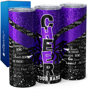 Personalized Cheer with Glitter 20oz Skinny Tumbler