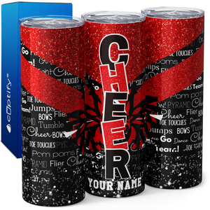 Personalized Cheer with Glitter 20oz Skinny Tumbler