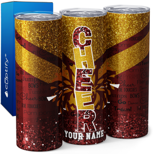 Personalized Cheer with Glitter 20oz Skinny Tumbler