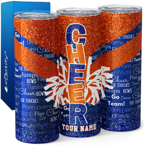 Personalized Cheer with Glitter 20oz Skinny Tumbler