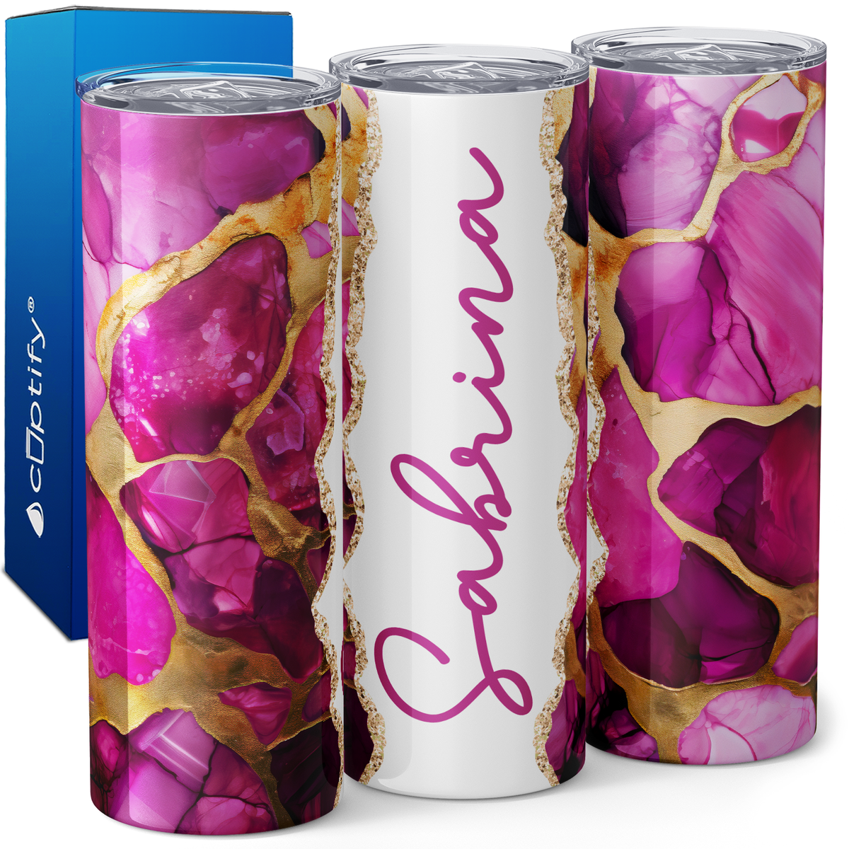 Personalized Golden Veins in Amethyst Dreams 20oz Skinny Tumbler
