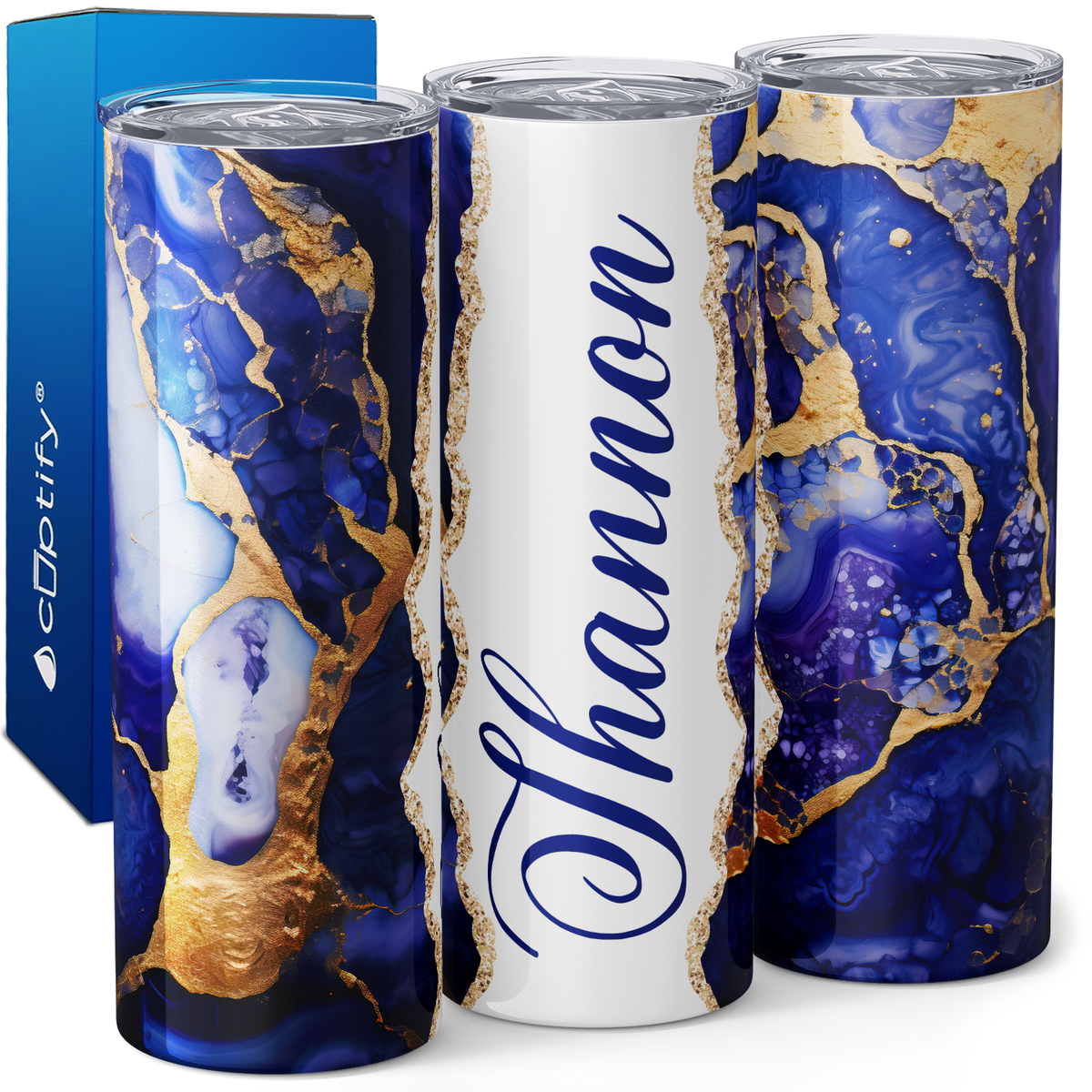 Personalized Sapphire Waves with Gilded Edges 20oz Skinny Tumbler