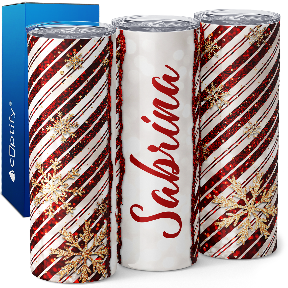 Personalized Festive Candy Cane Stripes 20oz Skinny Tumbler