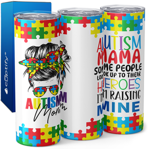 Autism Mama Raising Heroes 20oz Skinny Tumbler