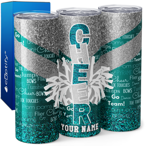 Personalized Cheer with Glitter 20oz Skinny Tumbler