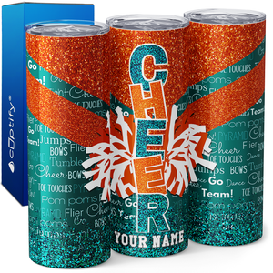 Personalized Cheer with Glitter 20oz Skinny Tumbler