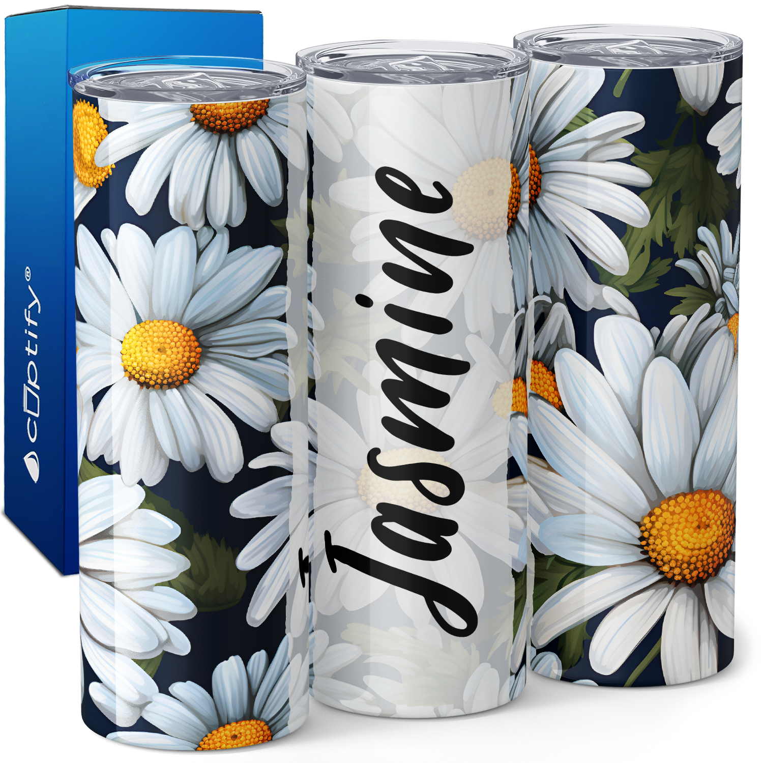 Personalized Daisies in Bloom 20oz Skinny Tumbler