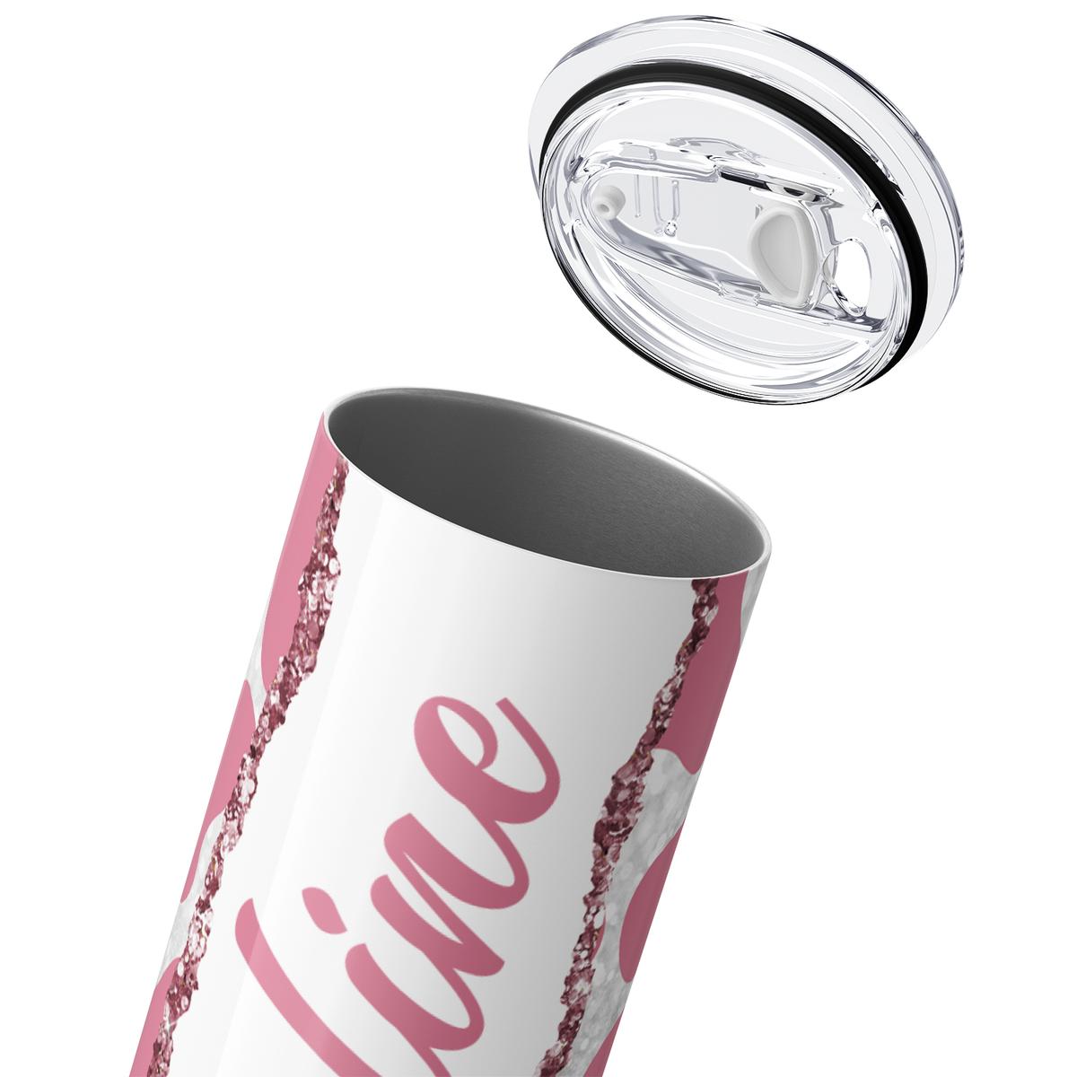 Personalized Cow Print Pink and White Glitter 20oz Skinny Tumbler