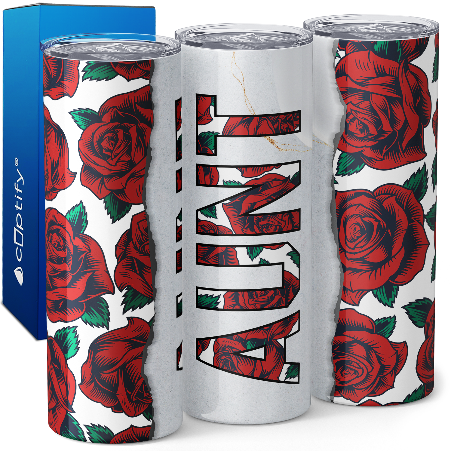 Aunt with Red Roses 20oz Skinny Tumbler