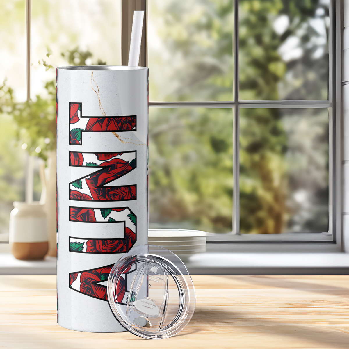 Aunt with Red Roses 20oz Skinny Tumbler