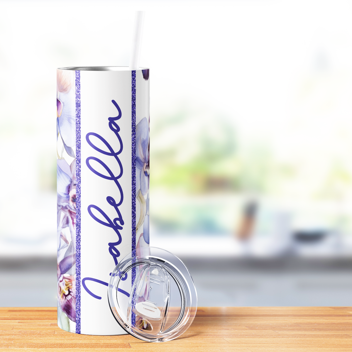 Personalized Orchids and Lavender Lace 20oz Skinny Tumbler