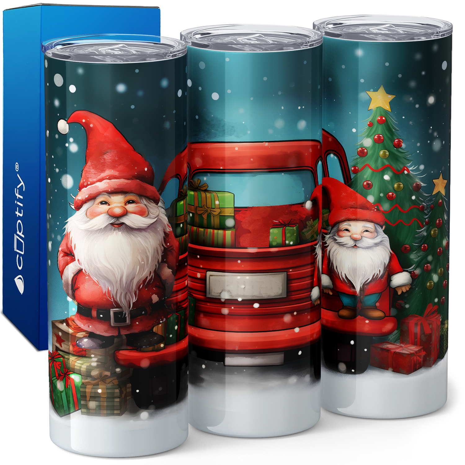 Christmas Gnomes with Holiday Red Truck 20oz Skinny Tumbler