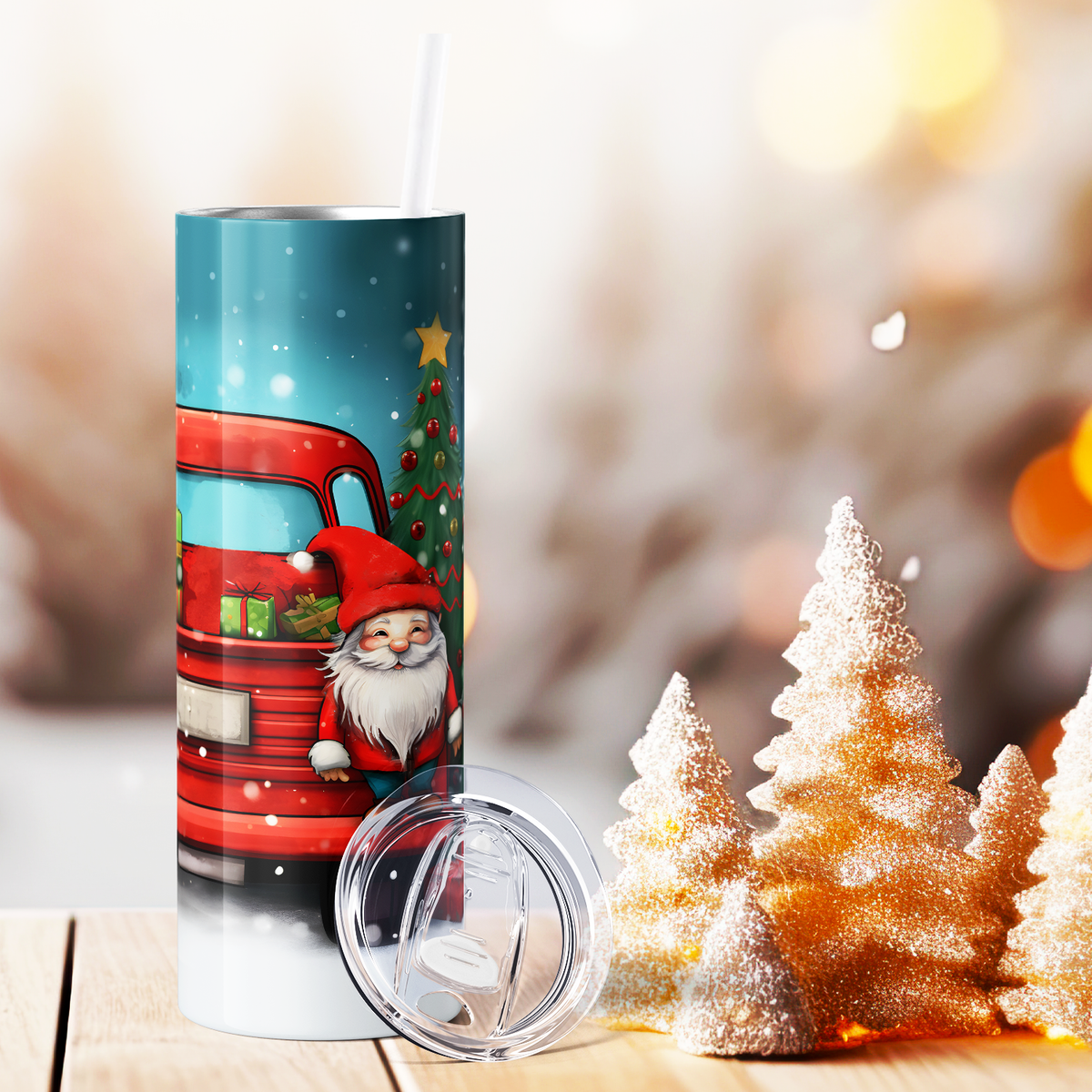 Christmas Gnomes with Holiday Red Truck 20oz Skinny Tumbler