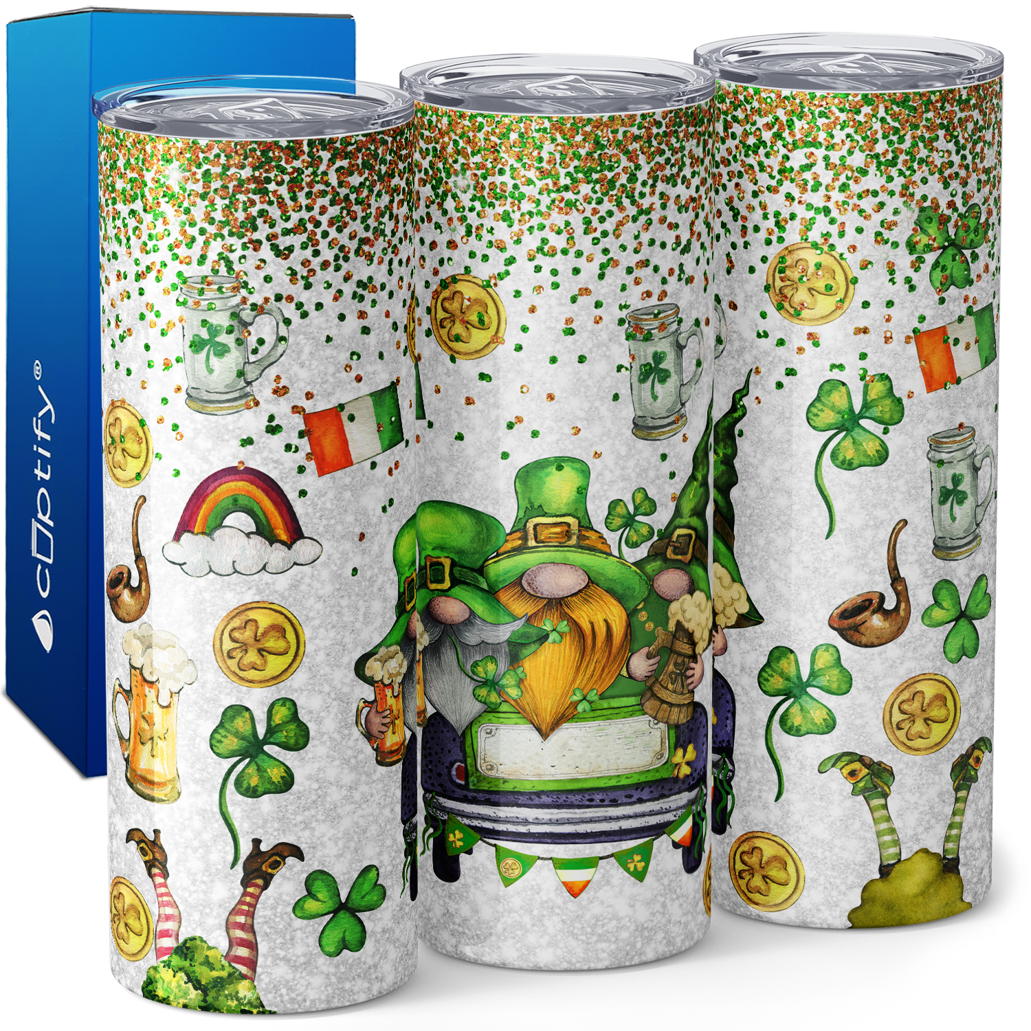 St. Patrick's Beer Drinking Gnomes 20oz Skinny Tumbler