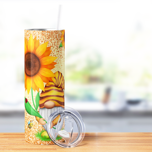 Sunflower and Bumble Bee Gnome 20oz Skinny Tumbler