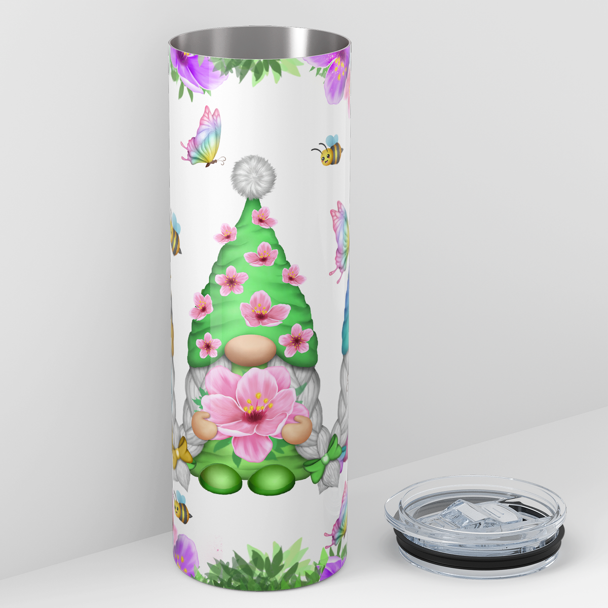 Spring Bee Butterfly Gnomes 20oz Skinny Tumbler