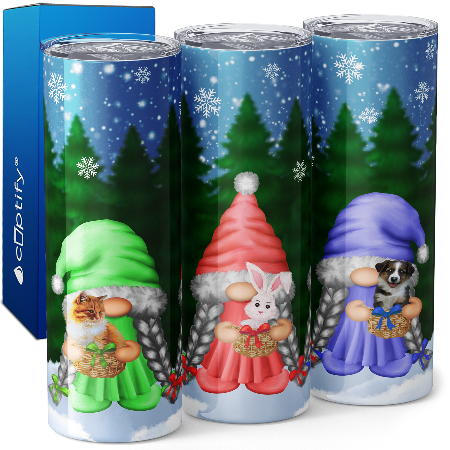 Merry Christmas Girl Gnomes 20oz Skinny Tumbler