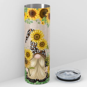 Brown Leopard Print Sunflower Gnomes 20oz Skinny Tumbler