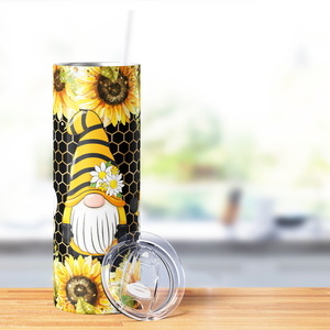 Sunflower Bee Gnomes on Honeycomb 20oz Skinny Tumbler