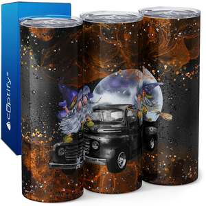 Halloween Gnomes Pickup Truck in Moon Light 20oz Skinny Tumbler