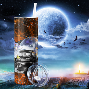 Halloween Gnomes Pickup Truck in Moon Light 20oz Skinny Tumbler