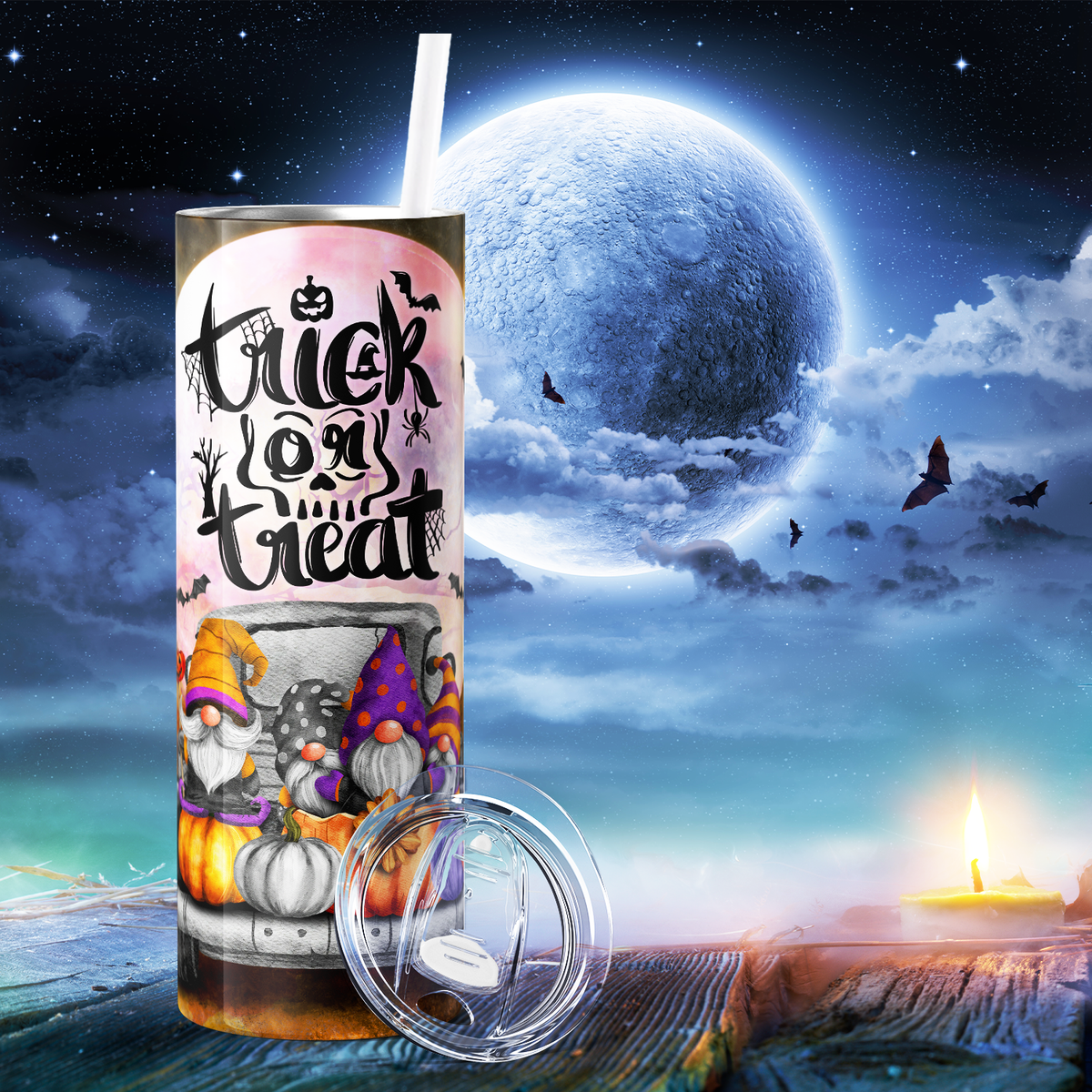 Trick or Treat Gnomes in a Truck 20oz Skinny Tumbler