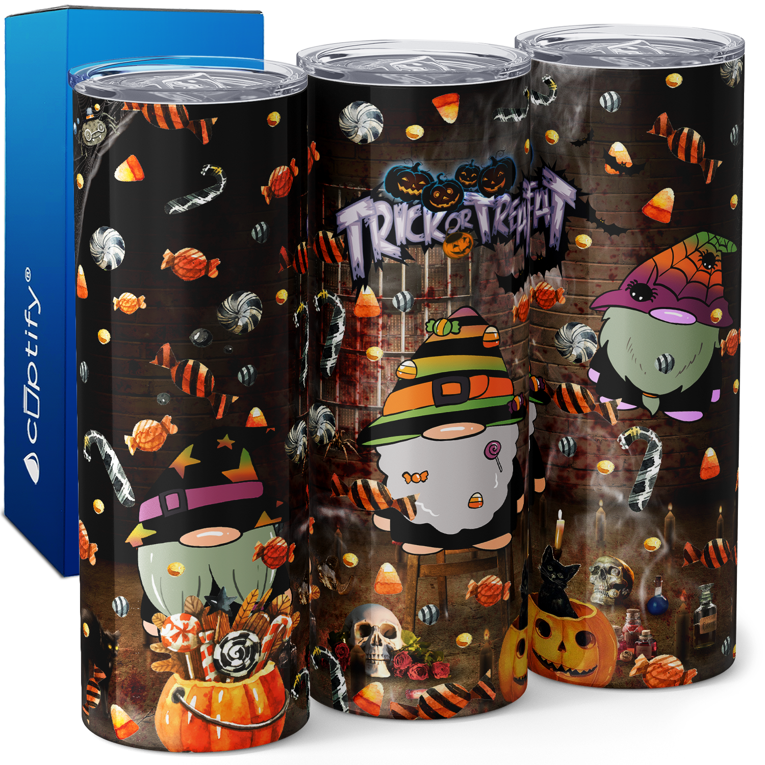 Trick or Treat Gnomes 20oz Skinny Tumbler