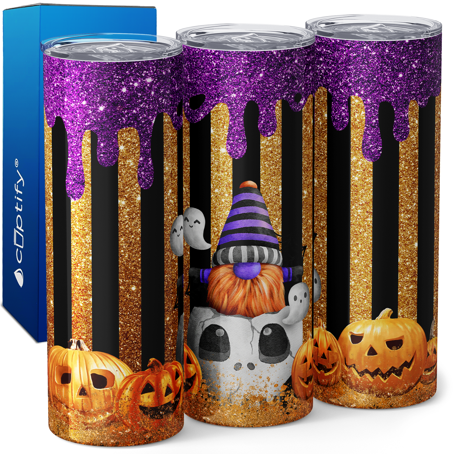 Happy Halloween Purple Gold Dip Gnome 20oz Skinny Tumbler