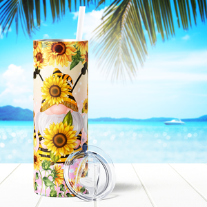 Honey Bee Sunflower Gnomes 20oz Skinny Tumbler