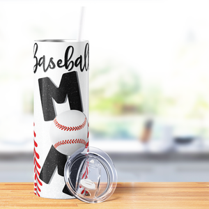 Baseball Mom White 20oz Skinny Tumbler