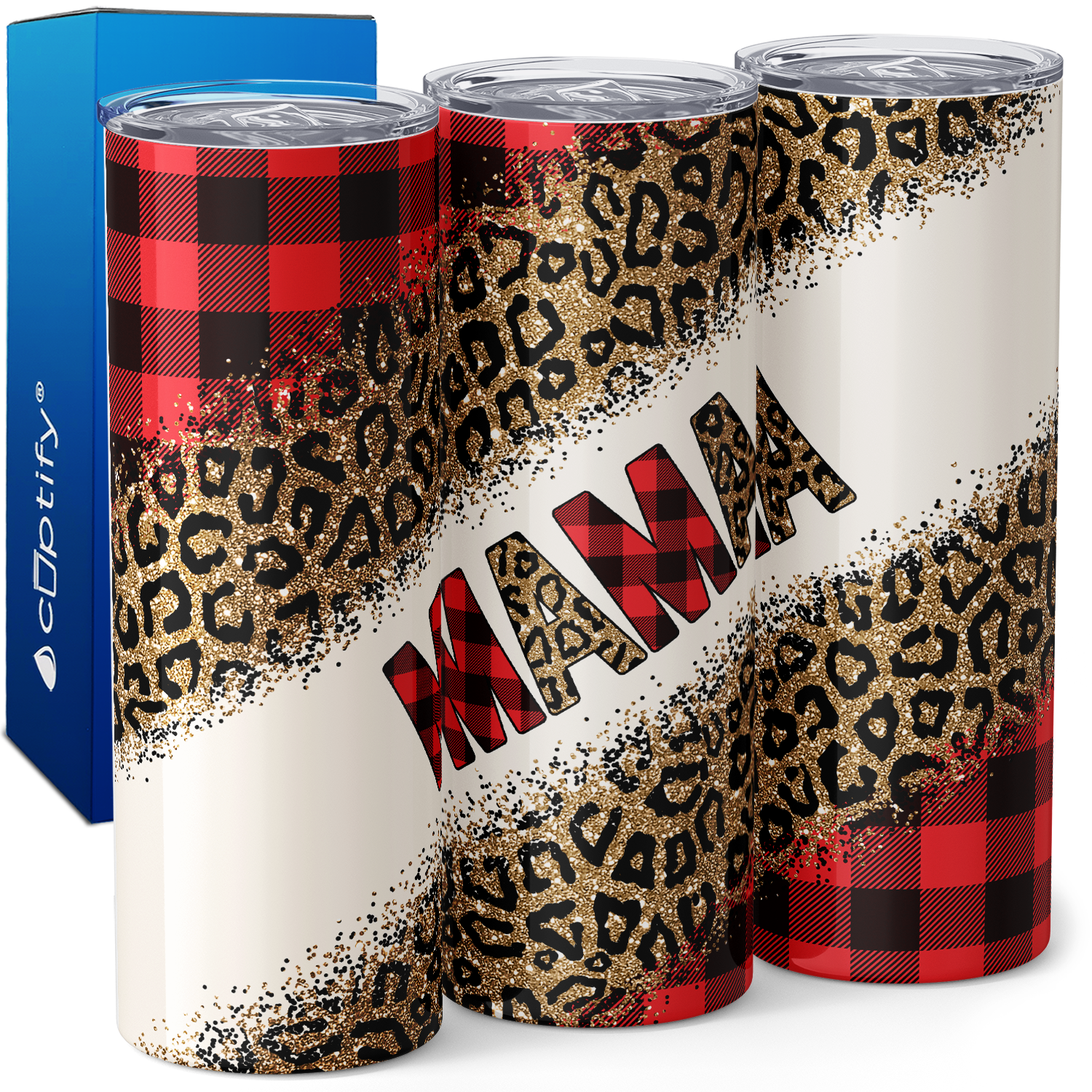 Mama on Red Plaid 20oz Skinny Tumbler