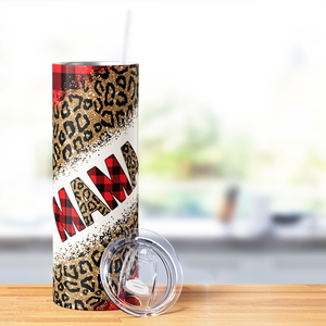 Mama on Red Plaid 20oz Skinny Tumbler